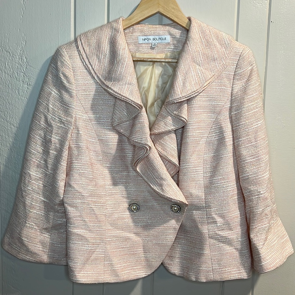 Nipon Boutique Pink n White Formal Jacket Blouse Top